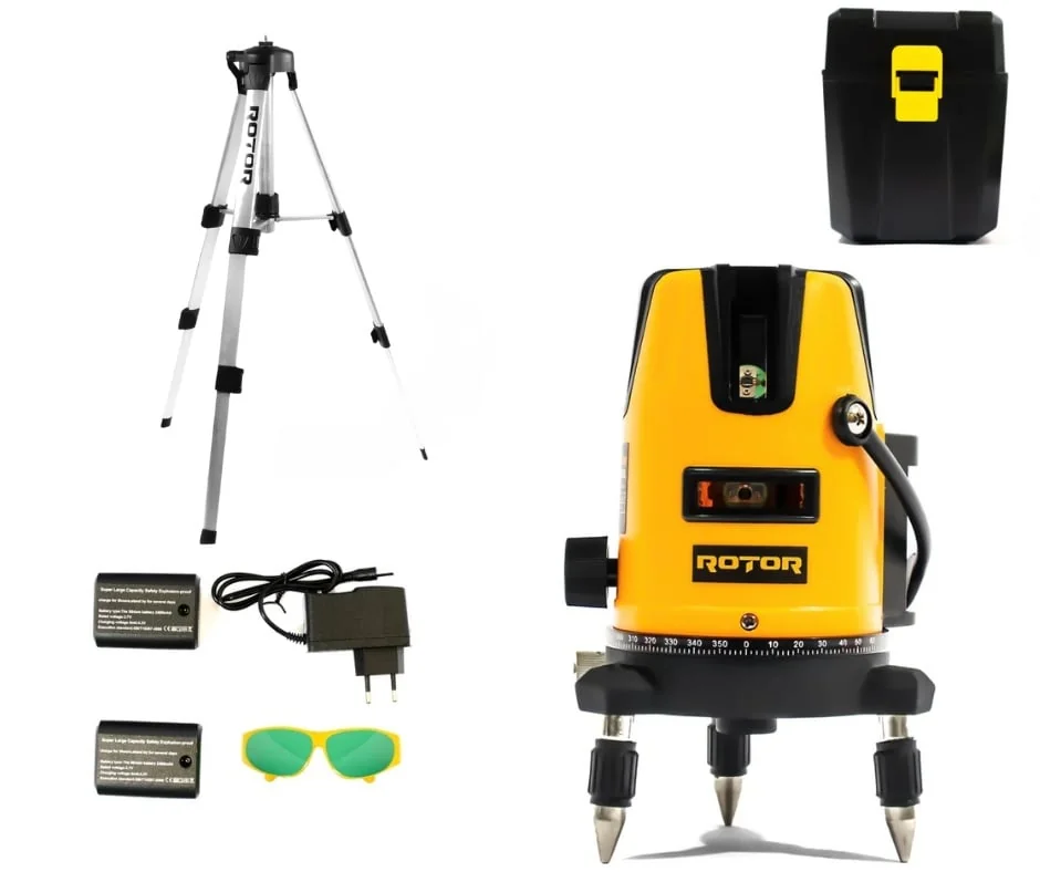Nivela Laser Cu Trepied 1M Și Accesorii Incluse, Autonivelare ±2 Mm/5M, 40 M, Timp ≤ 5S, 3 Linii, Rotor RLE-3D
