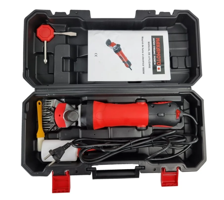 Mașină De Tuns Oi Profesională Cu Variator De Turație 1000W, 2400RPM, Accesorii Incluse, Cărbuni Rezervă, NAKAMOTO 1000 JAPAN