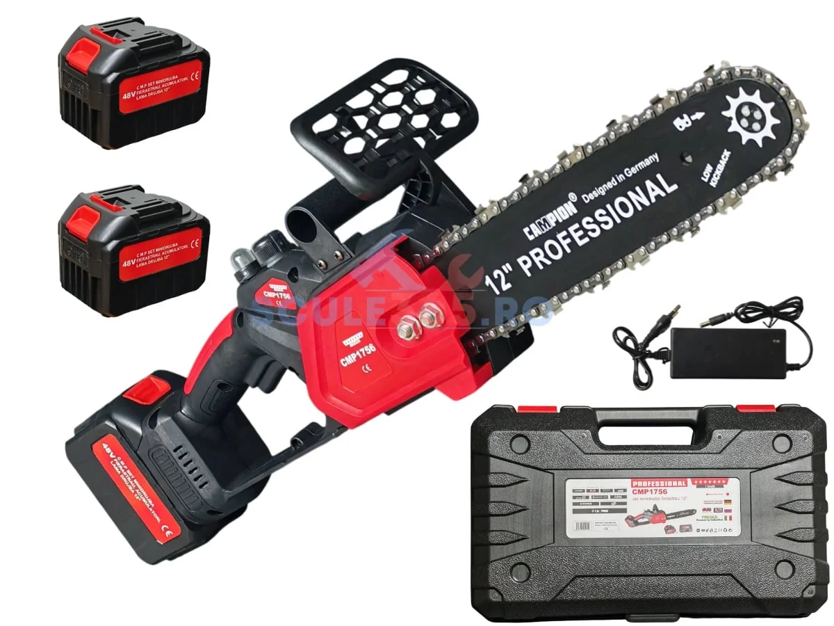 Mini Drujba Electrica 8Ah, 48V, 300mm, 2 Acumulatori, Brushless, Ungere Automata, 1800W, CAMPION CMP1756