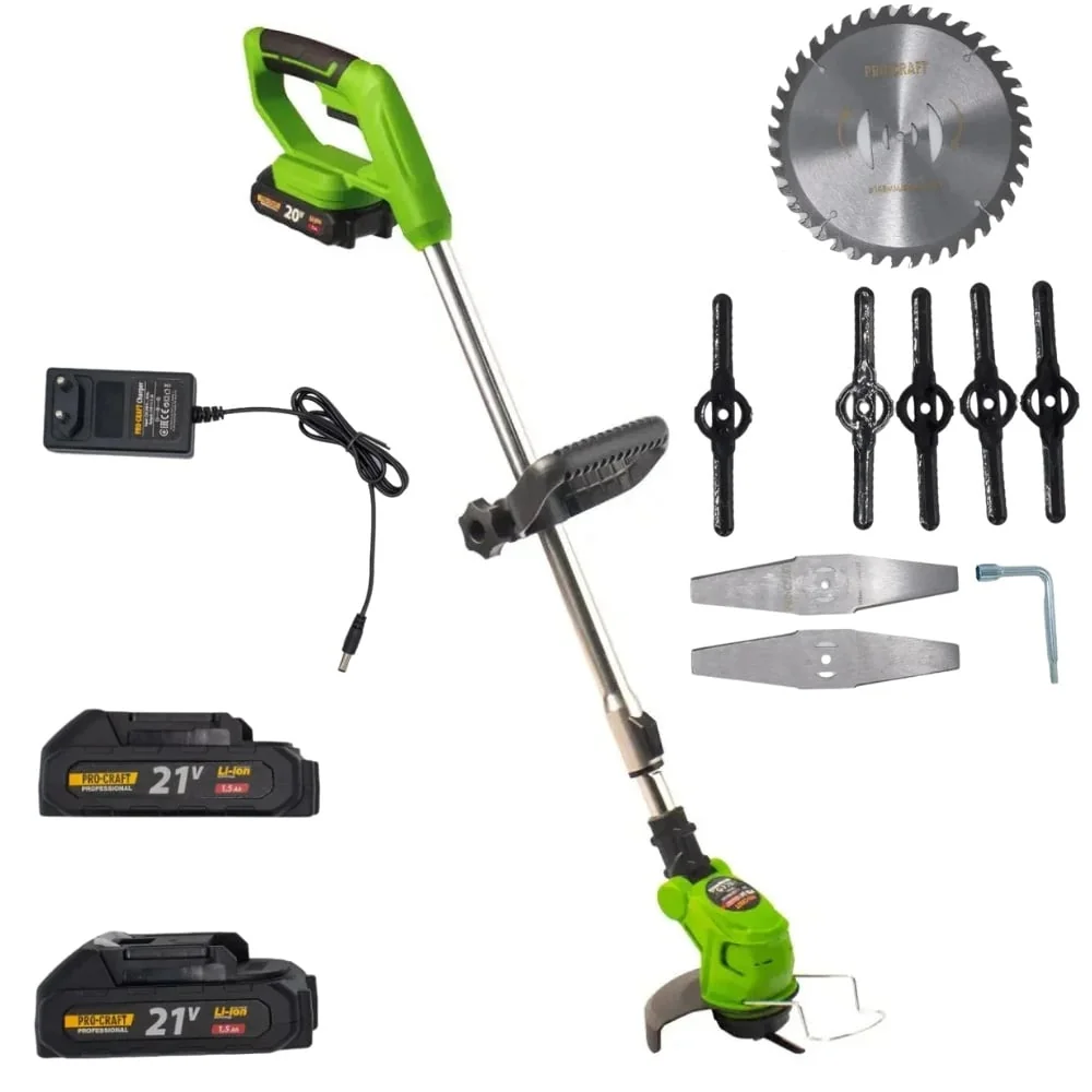 Trimmer Electric Cu 2 Acumulatori Pentru Tuns Iarba, 12 Accesorii, 10000Rpm/Min, 21V, 1.5AH