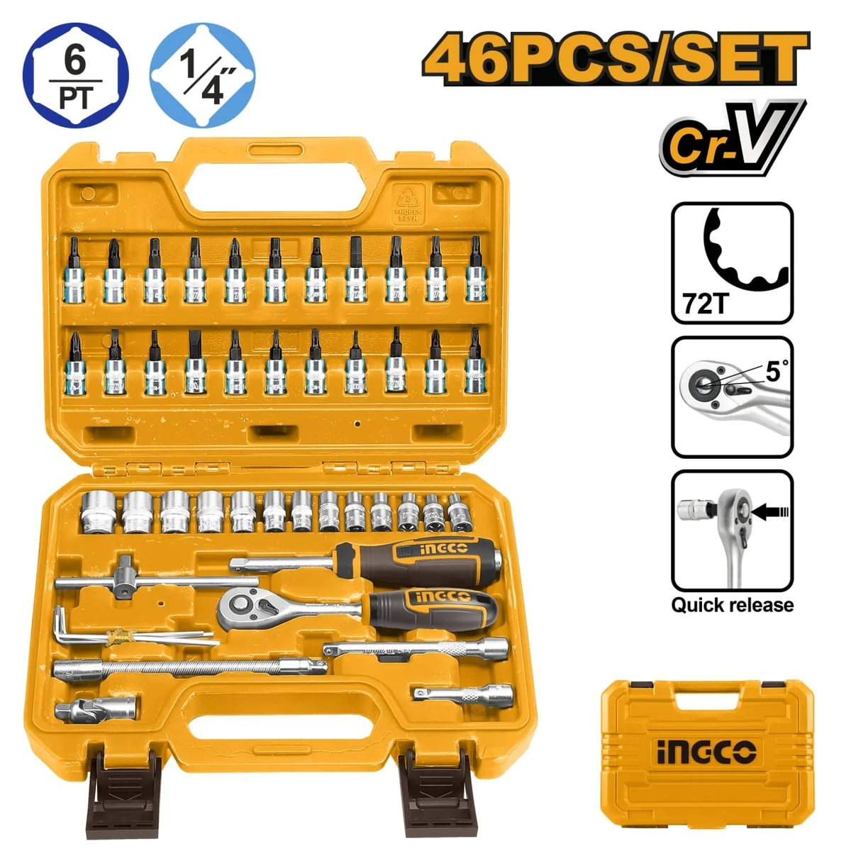 Trusa Tubulare 46 Buc 1/4" Ingco HKTS14462