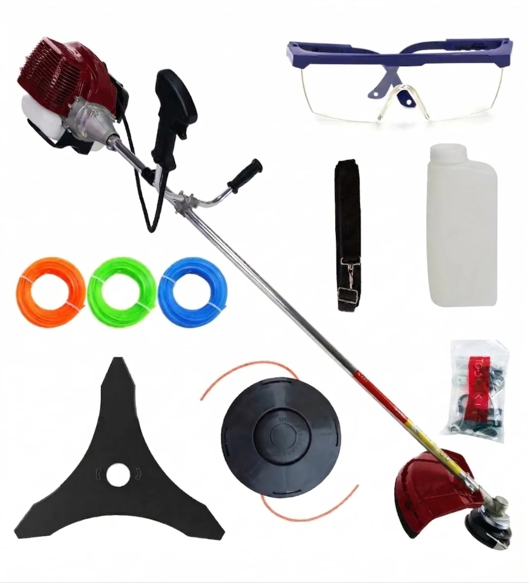 Mega Motocoasa 8.5cp Motor Benzina 2T Timpi, 58cc, 12.000rpm, 7 Stele, 10 Accesorii Incluse, Easy Start, Campion Prefesional Cmp1546