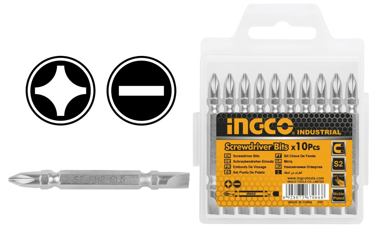 Set Biti Ph2+Sl6 Lung Combinat + - 10buc Ingco SDB21HL133