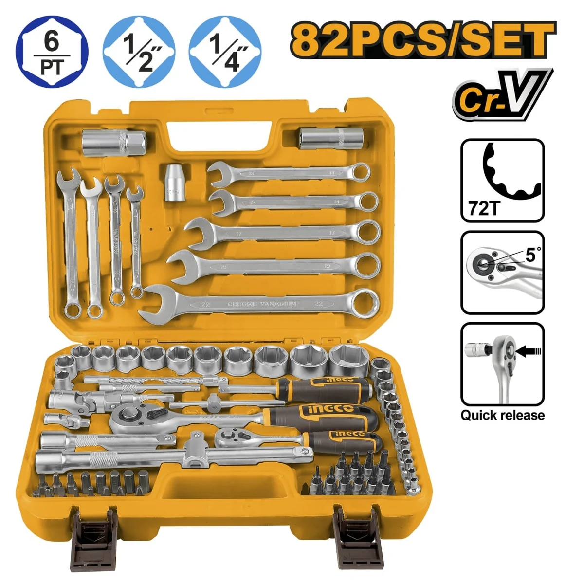 Trusa Chei Tubulare 1/2 1/4 Cu 82 De Piese INGCO HKTS42802