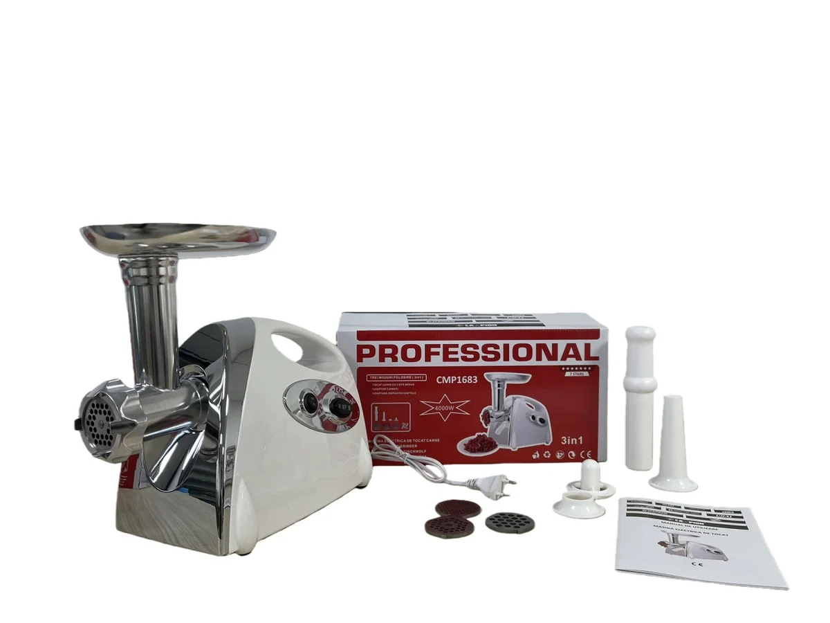 Masina De Tocat Carne Electrica 3000W, *3 In 1*, Carne, Carnati, Chiftele, 3 Site Inox, PROFESSIONAL Campion CMP1683