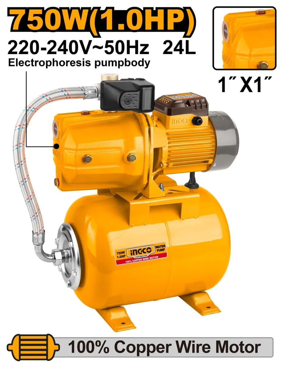Hidrofor Ingco Cu Vas 24L 750W Ingco Jpt07508