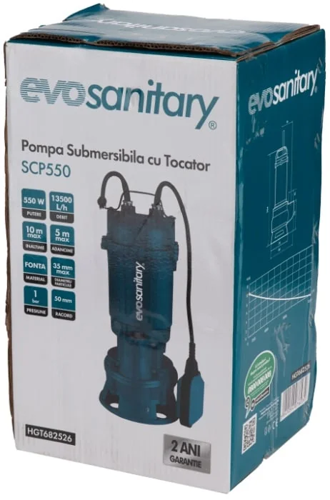 Pompa Submersibila Cu Tocator 550 W, SCP550 Evosanitary, Evotools 682526