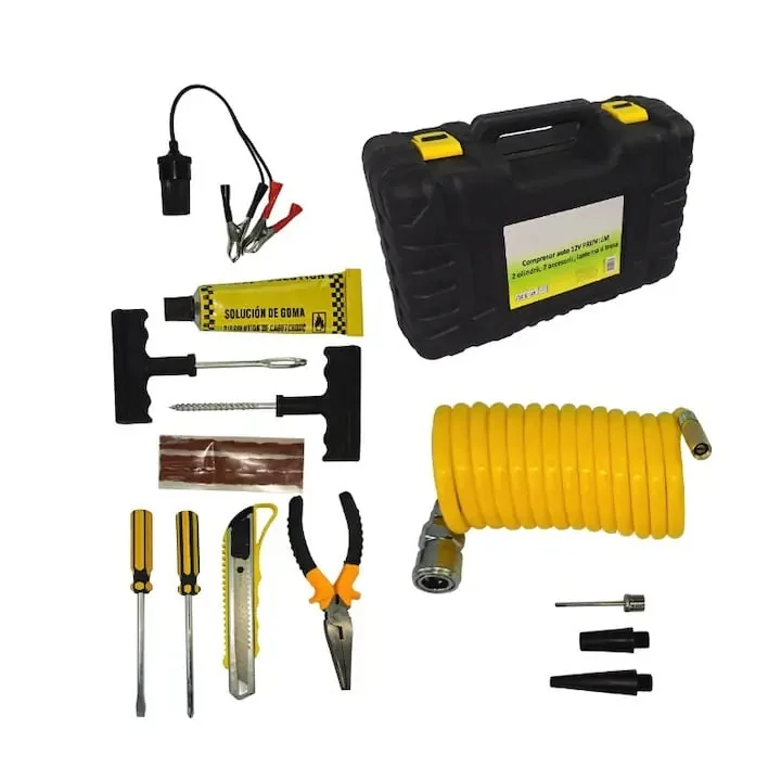 Compresor Aer Auto 12V Premium 2 Cilindri + Accesorii, Lanterna Și Trusa, LIDER MX391