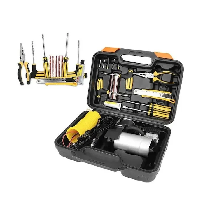Compresor Aer Auto 12V Premium 2 Cilindri + Accesorii, Lanterna Și Trusa, LIDER MX391