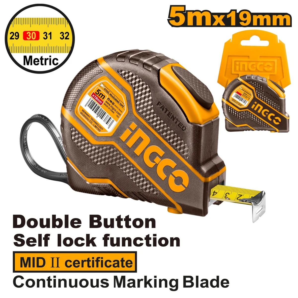 Ruleta Autoblocaj 8m Grosime 25mm Ingco HSMT08081E