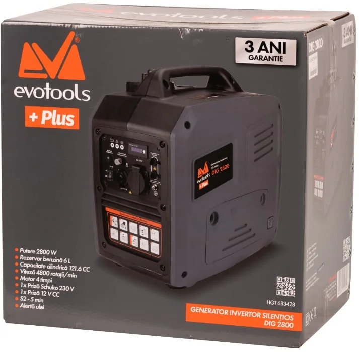 Generator De Curent 2800W Silentios Invertor, 4 Timpi 121 Cmc, Evotools Plus Dig 2800 (P[W]: 2800) 683428