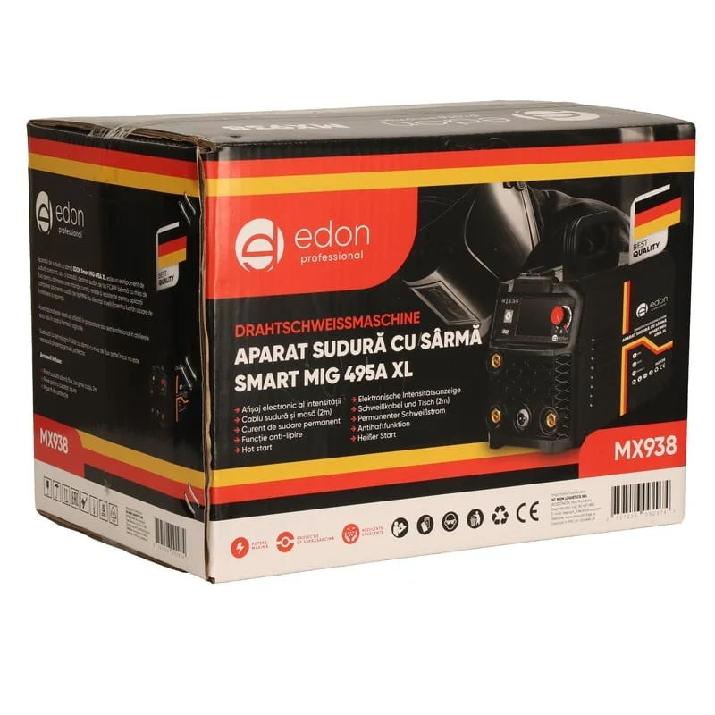 495A Pachet Aparat De Sudura Cu Sarma Tip Invertor 495A, MMA/MIG/FCAW/TIG + Ochelari Automati + Sarma Sudura Flux + x2 Pachete Electrozi + x4 Suport Magnetic Sudura EDON MX938