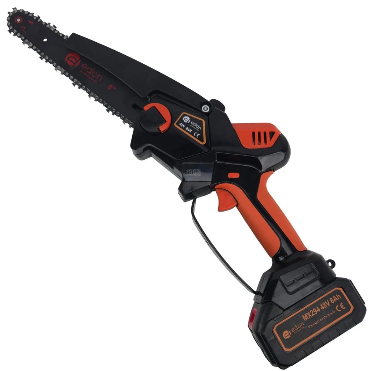 Mini Drujba Electrică Cu 2 Acumulatori 48V, Lamă + 2 Lanțuri, 200mm, 8", Ungere Automată Edon MX294