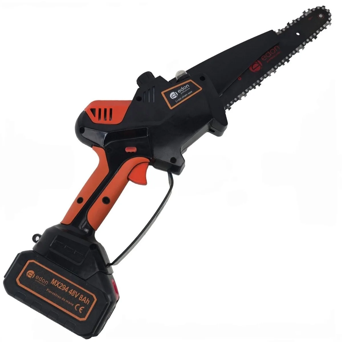 Mini Drujba Electrică Cu 2 Acumulatori 48V, Lamă + 2 Lanțuri, 200mm, 8", Ungere Automată Edon MX294