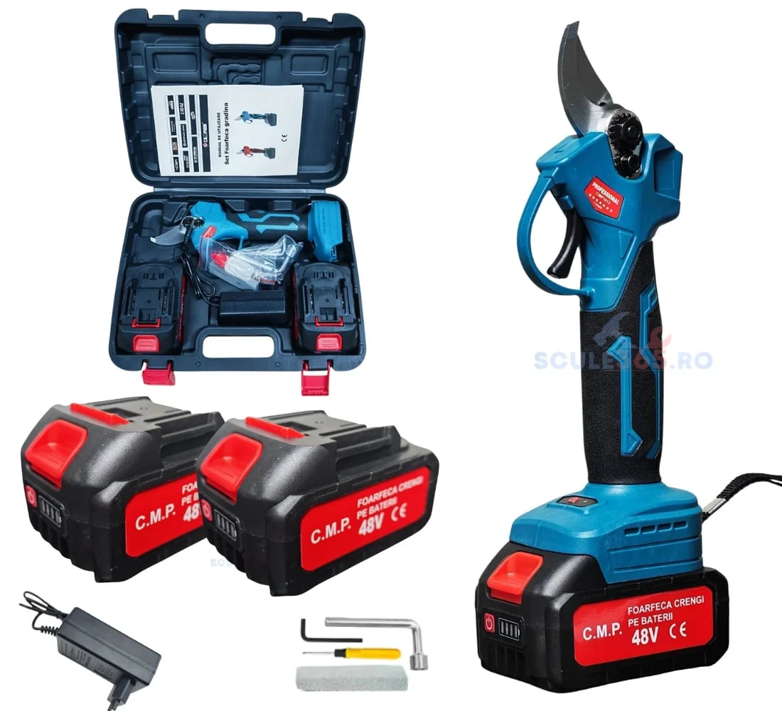Foarfecă Electrică Cu 2 Acumulatori 48V X 8Ah Pentru Grădină, Diametru Tăiere 27Mm, Valiză, Profesional E-XPERT Original Protools CMP1612