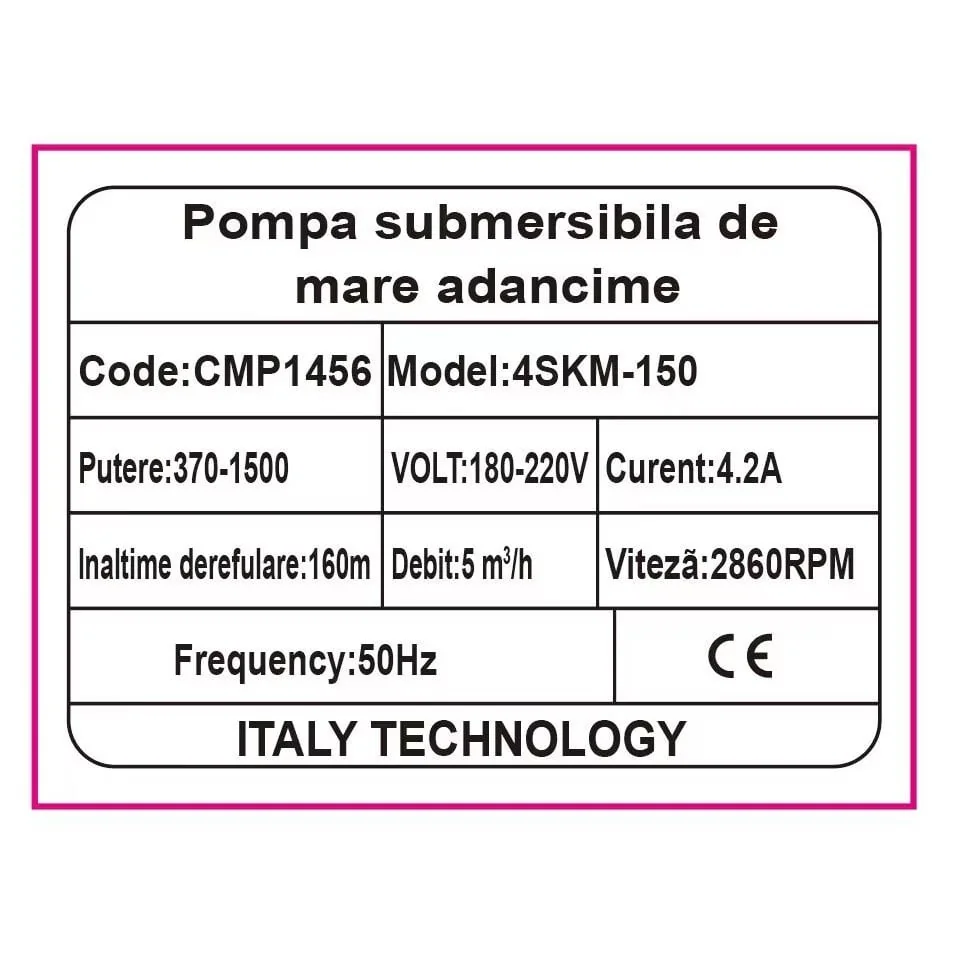 Pompa Apa Submersibila 1500W, 20M Cablu, 5000L/H, 4SKM-150 Cu Panou Control CMP1456