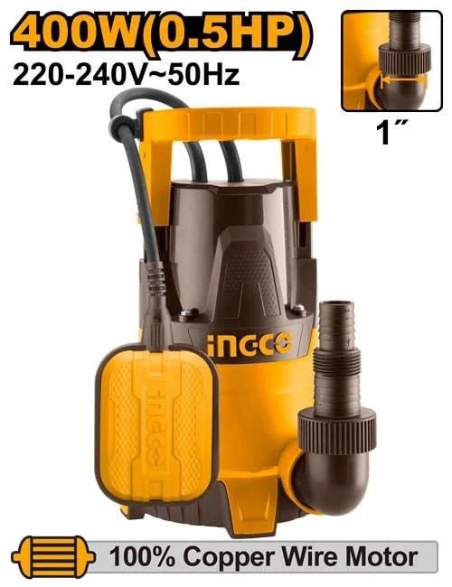 Pompa Submersibila Cu Plutitor 400W, 117 L/Min, 8 M, Apa Curata, INGCO SPC4008