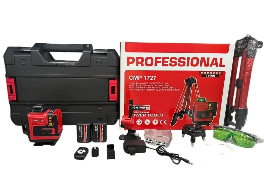 Nivela Laser Cu Trepied 16 Linii, 25M, Display LCD, Timp De Nivelare ≤ 5S, ±0.2 Mm/1M, Profesional, CAMPION PROFESIONAL CMP1727