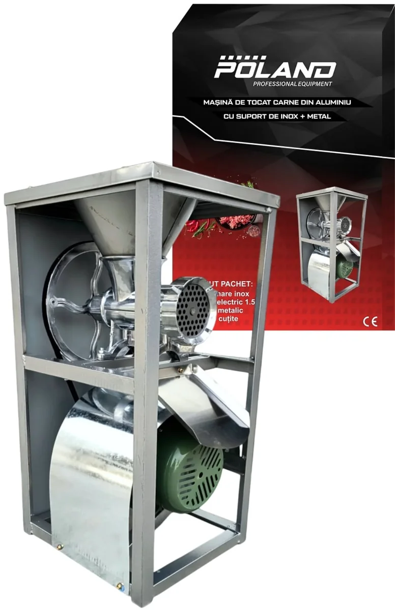 Mașină Tocat Carne Aluminiu 1500W, 1400rpm, 5 Kg/Min, 22Kg Din Aluminiu Cu Suport Inox Poland