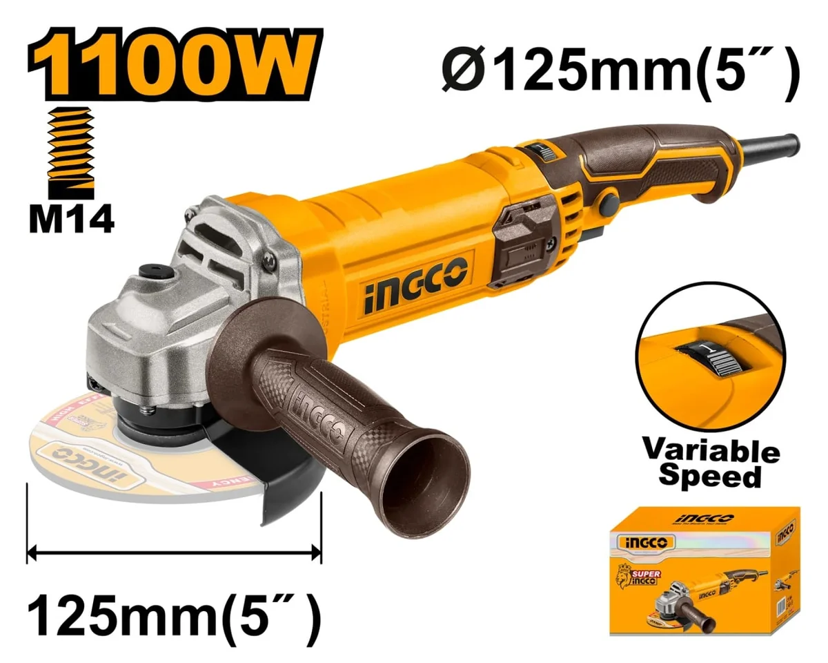 Flex Unghiular 125mm Cu Turație Variabilă 1100W Ingco – AG1100385E