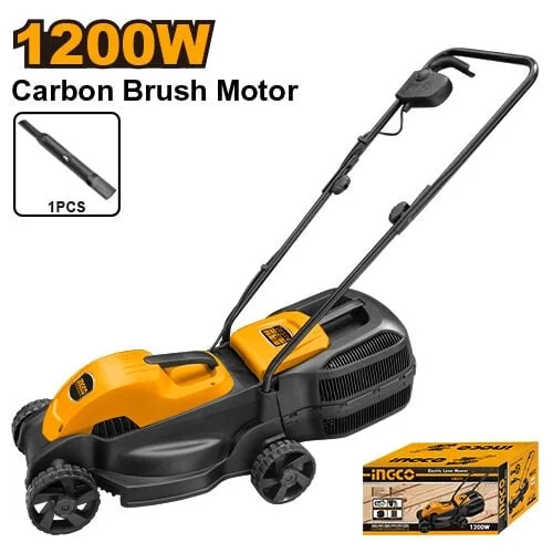 Masina Tuns Iarba 1200W INGCO – LM321, 220–240V, 3300 Rpm, Lățime Tăiere 320 Mm, 3 Trepte Înălțime, Coș Colector 28L, Perii Carbon Incluse