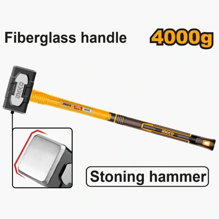 Baros Profesional 4.0kg InGco – HSTH83498, Cap Forjat Oțel Carbon 45#, Mâner Fibră Sticlă Antishock, Prindere Ergonomică, Pentru Demolări și Lucrări Grele