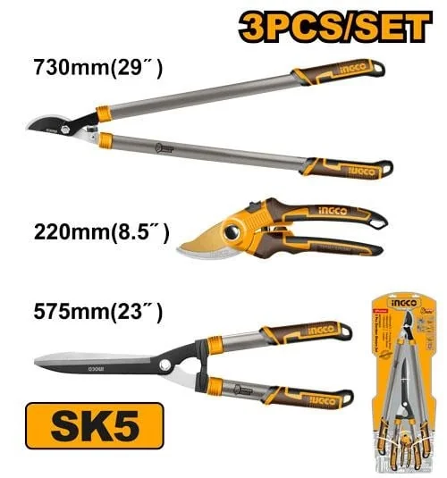 Set Foarfeca Gard Viu + Foarfeca Pomi 3 Buc Ingco – HLT76033 – Performanta Profesionala Si Fiabilitate Extinsa