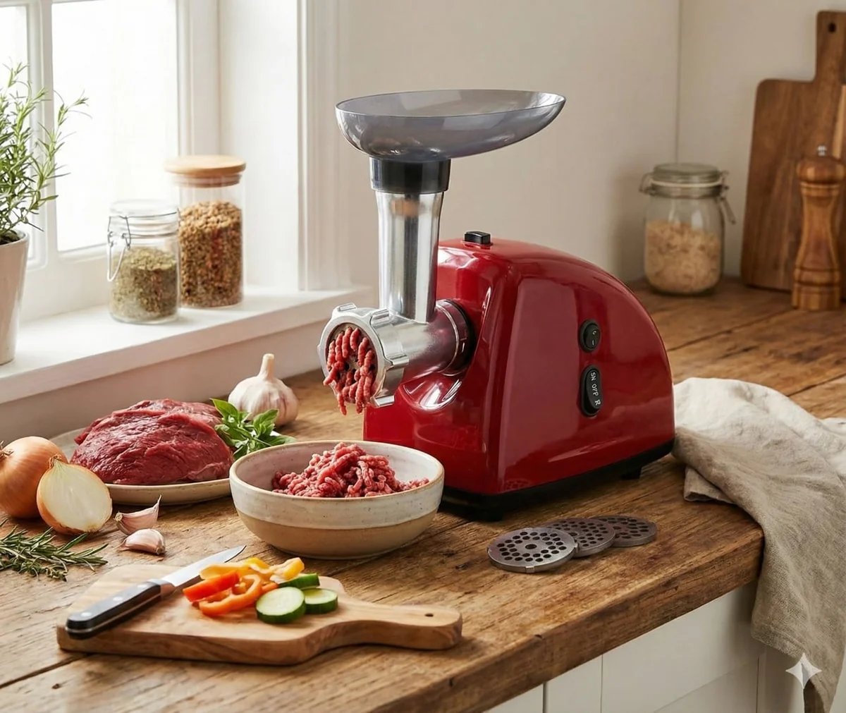 Masina Tocat Carne Electrica 3500W, 1.2Kg/Min, 2 Site Inox, Functie Reverse, Rosie, HOLZ Germany PROFESSIONAL CMP1796