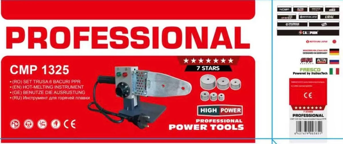 Trusa Plita PPR 1000W Aparat Sudura Tevi, 6 Bacuri, Valiza Metal, Profesional Campion CMP1325