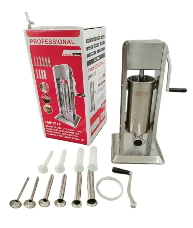 Mașină De Umplut Cârnați Profesională Full-Inox, 7Kg, 6 Palnii Inox Campion CMP1719