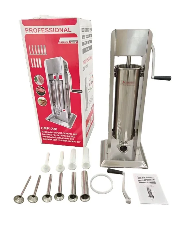 Mașină de Umplut Cârnați Profesională Full-Inox, 9 Kg, 6 Palnii Inox, CAMPION CMP1720