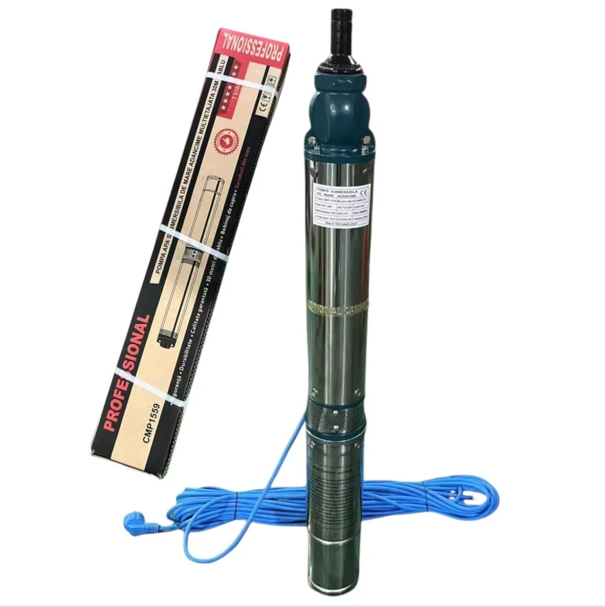Pompa Submersibilă De Adâncime Multietajată Campion® Cmp1559, 8 Turbine, 1500W, 230V, Debit 6600 L/H, Hmax 58m, Adâncime Max 30m, IP68, Cablu 25m, Inox, Diametru 100mm, Racord 1"
