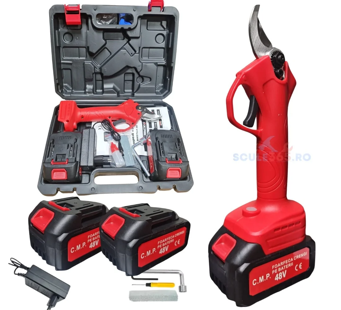 Foarfeca Gradina Electrica Cu 2 Acumulatori 48V Pentru Gradina, Diametru Taiere 27mm, Valiza, Profesionala Campion Professional CMP1811