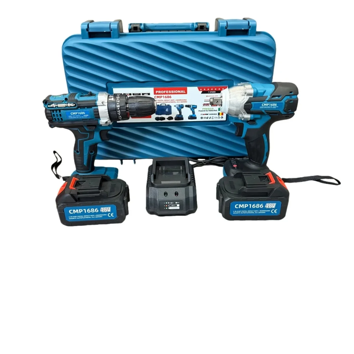 Set Bormasina Gaurit Si Insurubat + Pistol Cu Impact 350 Nm, 48V, Cu 2 Acumulatori Si Valiza Transport Campion Professional CMP1686