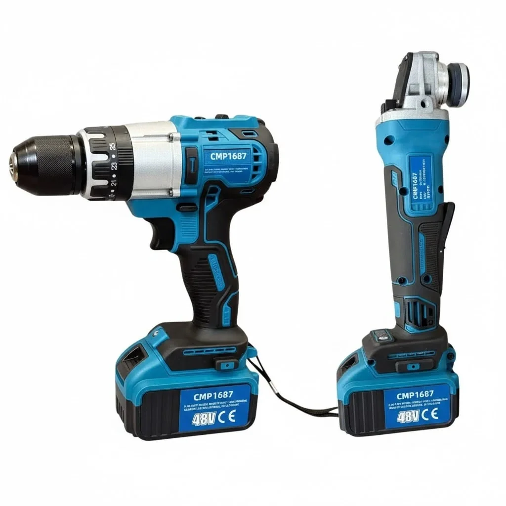 Set Trusa Autofiletanta Cu Percutie Si Flex Polizor Unghiular 125MM, 2 Acumulatori 48V, 8Ah, Valiza Transport Campion Professional CMP1687