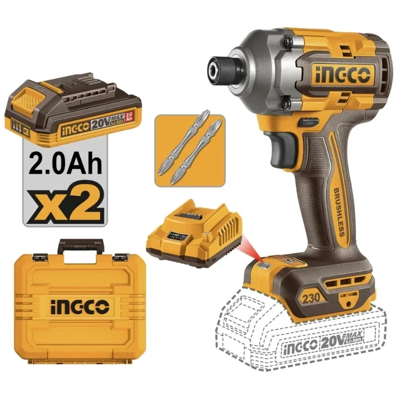 Filetanta Cu Impact 20V 1/4" CIRLI2023, Motor Brushless, 230Nm, 3 Trepte Viteza, 2 X Acumulator 2.0Ah, Incarcare 220-240V