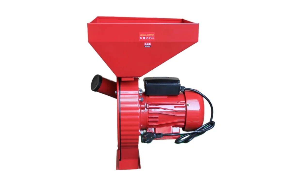 Moara Electrica Rosie Pentru Uruiala Cmp1335R, 4.5Kw, 300Kg/Ora, Motor Electric 100% Cupru, 20 Ciocanele, 4 Site Interschimbabile, Cuva Metalica Extra Mare, Butuc Direct Pe Ax, Protectie Suprasarcina