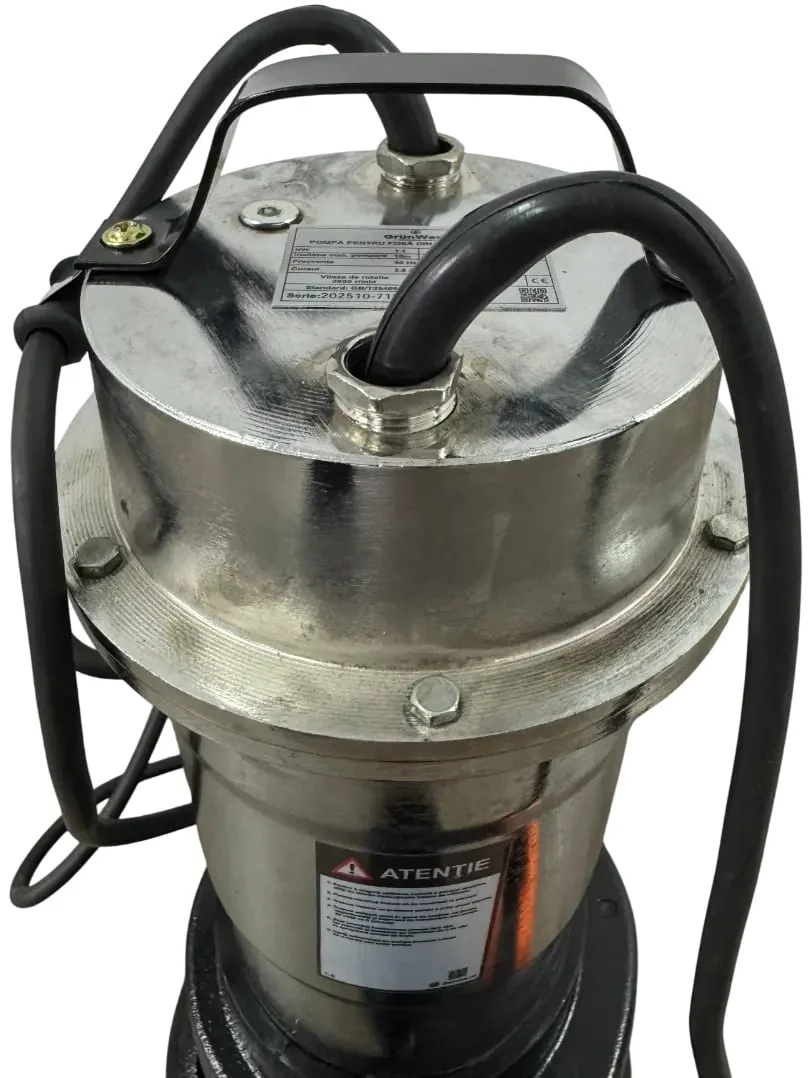 Pompa Submersibila Apa Murdara Inox GrunWERK GW7181, 1.1 kW (1100 W), cu Plutitor Automat, Cablu 6.7 m pentru Drenaj si Evacuare Apa cu Impuritati