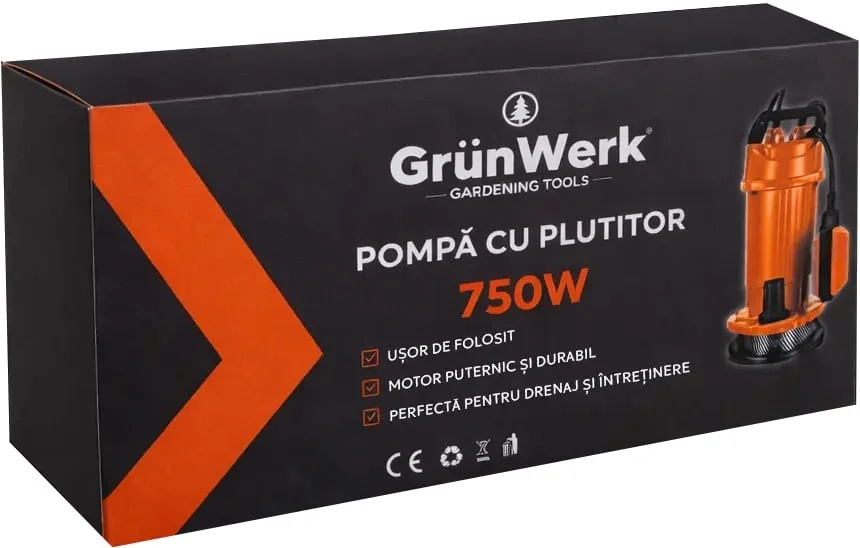 Pompa Submersibilă Apă Curată GW GW7174, 750W, Hmax 32M, Cu Plutitor Automat, Cablu 4M, Pentru Puțuri și Irigații