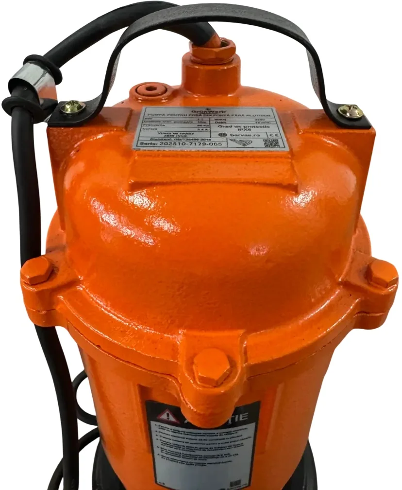 Pompa Apa Murdara Submersibila GrunWERK GW 1.1kW, 1100W, Fara Plutitor, Cablu 6.7m, Pentru Drenaj Si Evacuare Apa Cu Impuritati