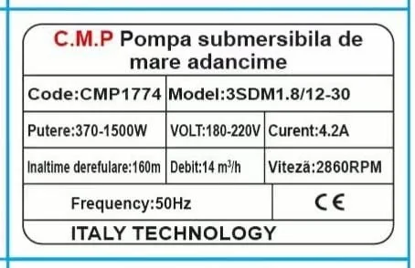 Pompa Submersibilă De Mare Adâncime CMP1774 3SDM1.8/12-30