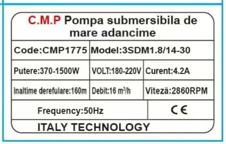 Pompa Submersibila De Mare Adancime CMP1775 3SDM1.8/14-30