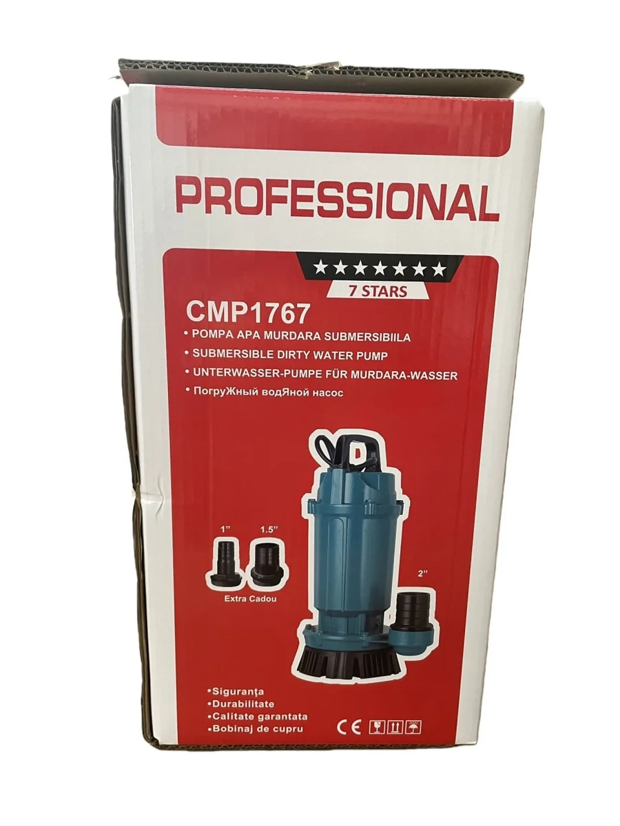 Pompa Submersibilă Apă Curată CMP1767 QDX10-35-1.1, 1.1 kW, 1.5 HP, Debit 10 MC/H, Înălțime Refulare 35 m, Ieșire 2" / 1.5" / 1", 2860 RPM, 110-220V, Fără Plutitor