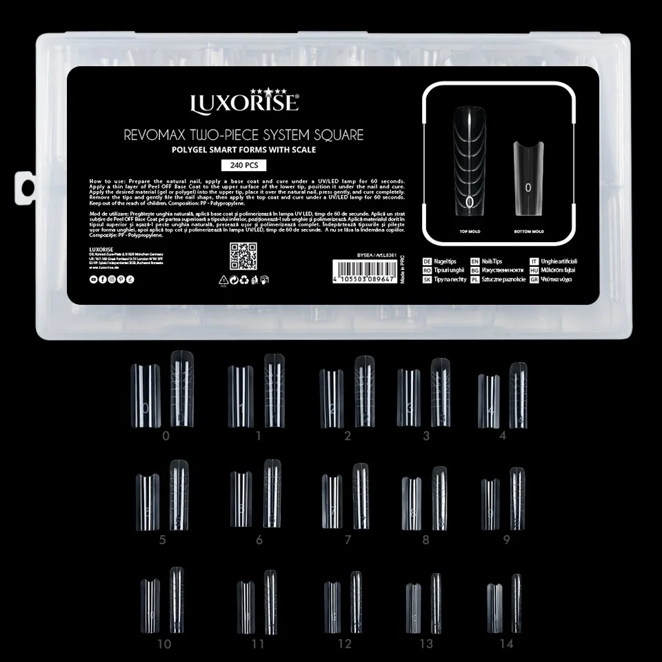 Tipsuri Reutilizabile REVOMAX Two-Piece System Square LUXORISE pentru Polygel si Gel