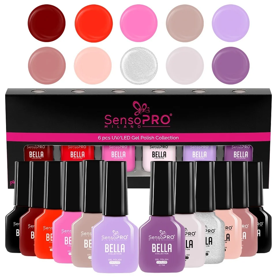 Set 10 Oje Semipermanente, Base Coat &amp; Top Coat BELLA SensoPRO Milano, Timeless Elegance