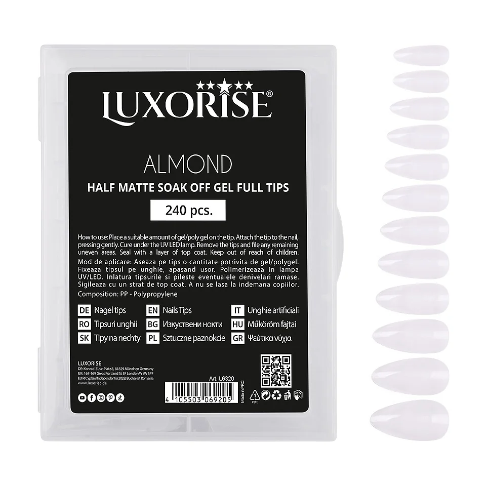 Tipsuri Unghii Dizolvabile Migdala Soak Off - Half Matte Full Nail, 240 buc
