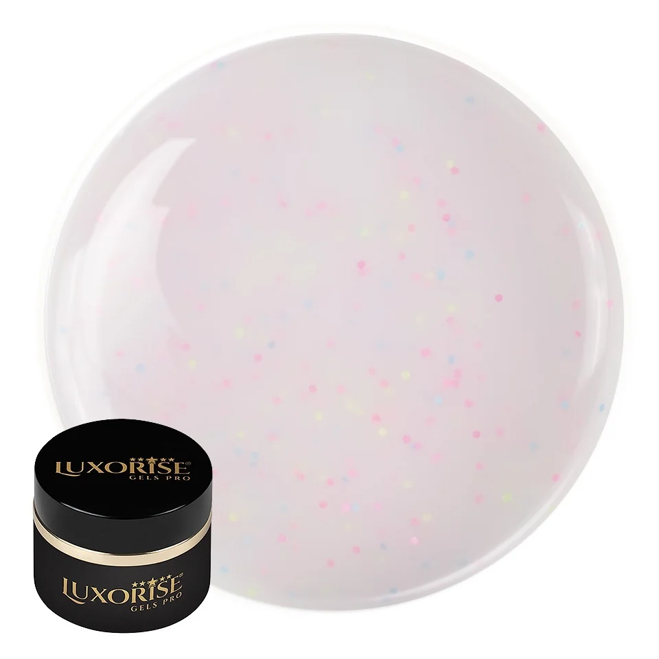 Gel UV Constructie Unghii Confetti Cake LUXORISE 15ml, Milky Sparkle