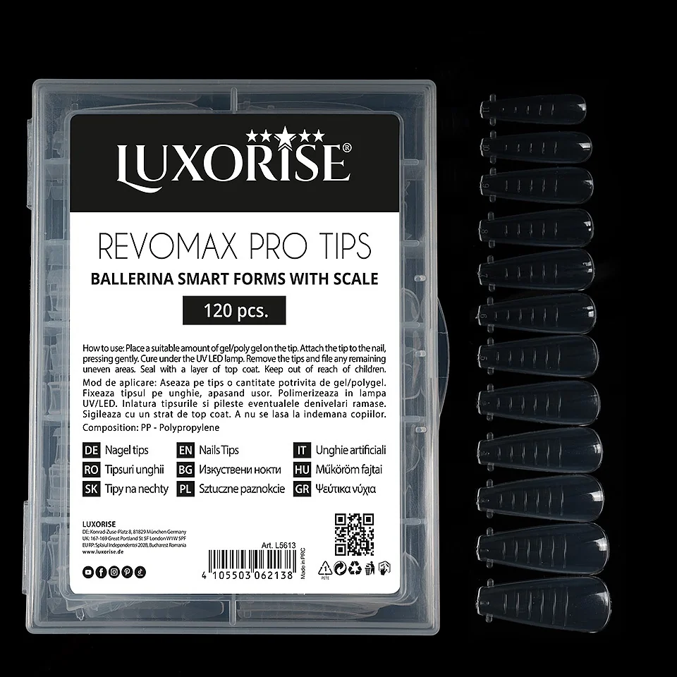 Tipsuri Reutilizabile Polygel &amp; Gel REVOMAX PRO TIPS LUXORISE Ballerina, 120 buc