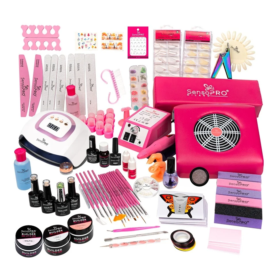 Kit Unghii False Duo Cu Gel Uv Si Oja Semipermanenta SensoPRO Milano 10ml - Promotie #35 + Cadou