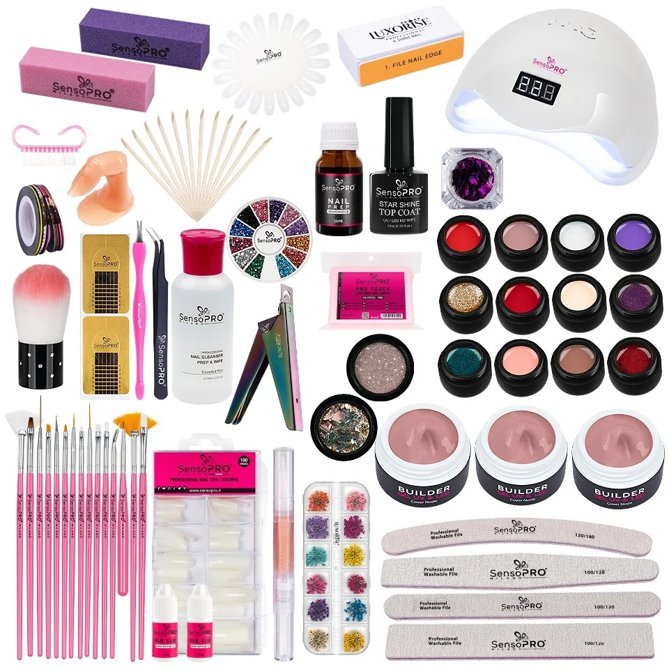 Kit Unghii False Cu Gel Uv SensoPRO Milano - Promotie #56 + Cadou Set 15 Pensule Manichiura
